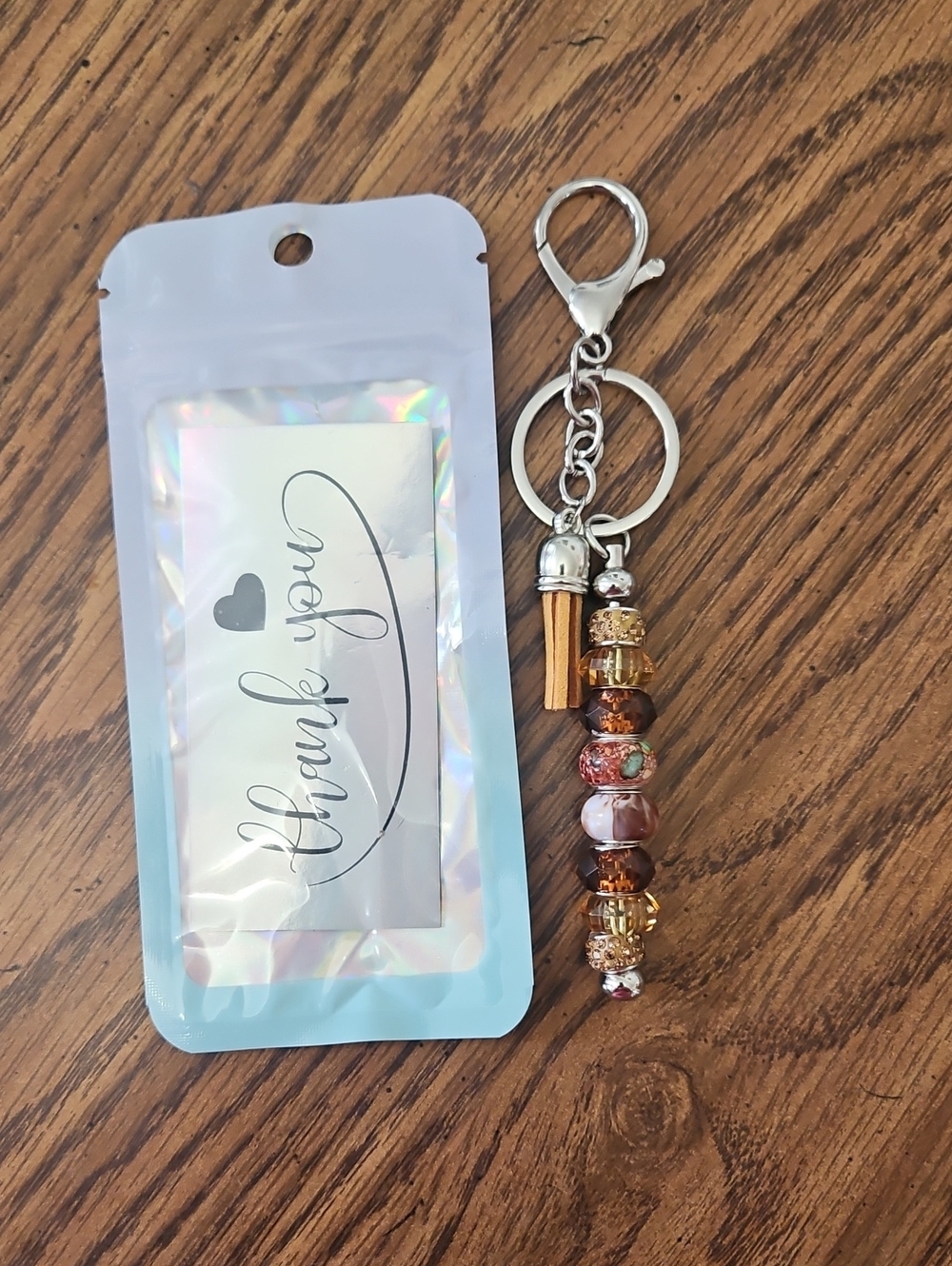 Handmade Beaded Amber Tassel Keychain - Women's Accessory